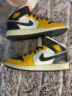 Kids High-Top Sneakers in Yellow, Black & White — Iconic Wing Logo